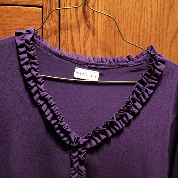 Ninety Purple Ruffle V Neck Long Sleeve Sweater - Picture 2 of 4